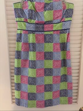 Vineyard Vines Size Small Strapless Checkered Dress in Pink, Blue & Green